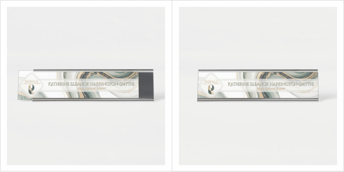 Luxury sage and gold marble sleek realtor office logo desk name plate
