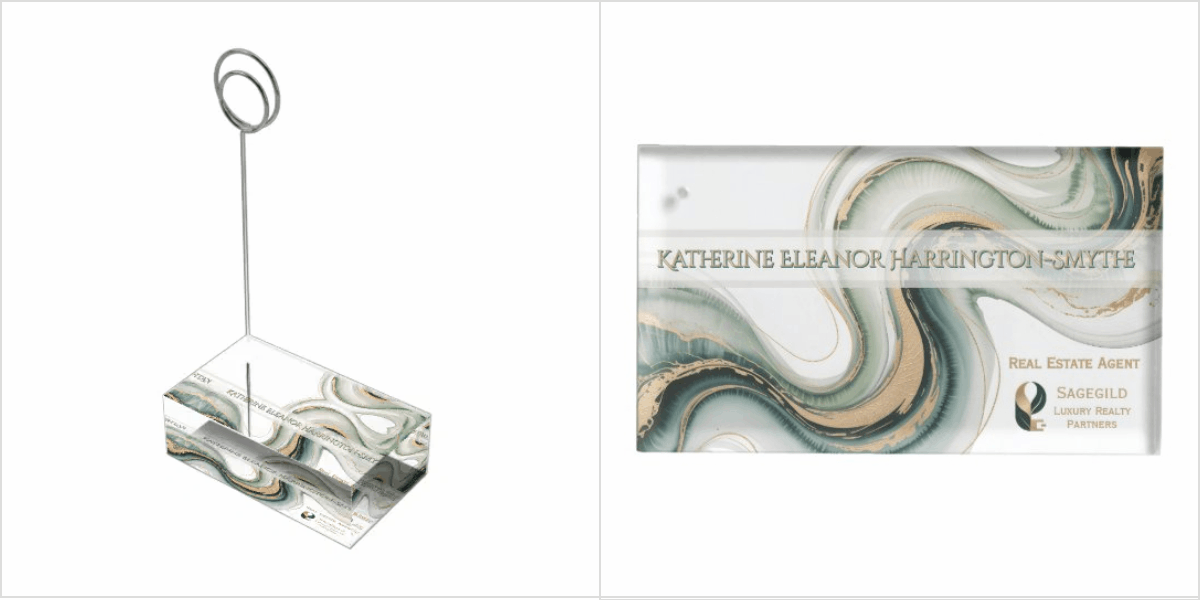 Luxury marble realtor table sign and place card holder